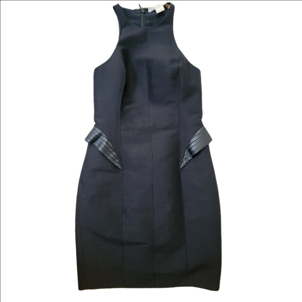 Nougat London Racer Back Leather Peplum Cocktail Dress Cotton/Silk Black Sz 1